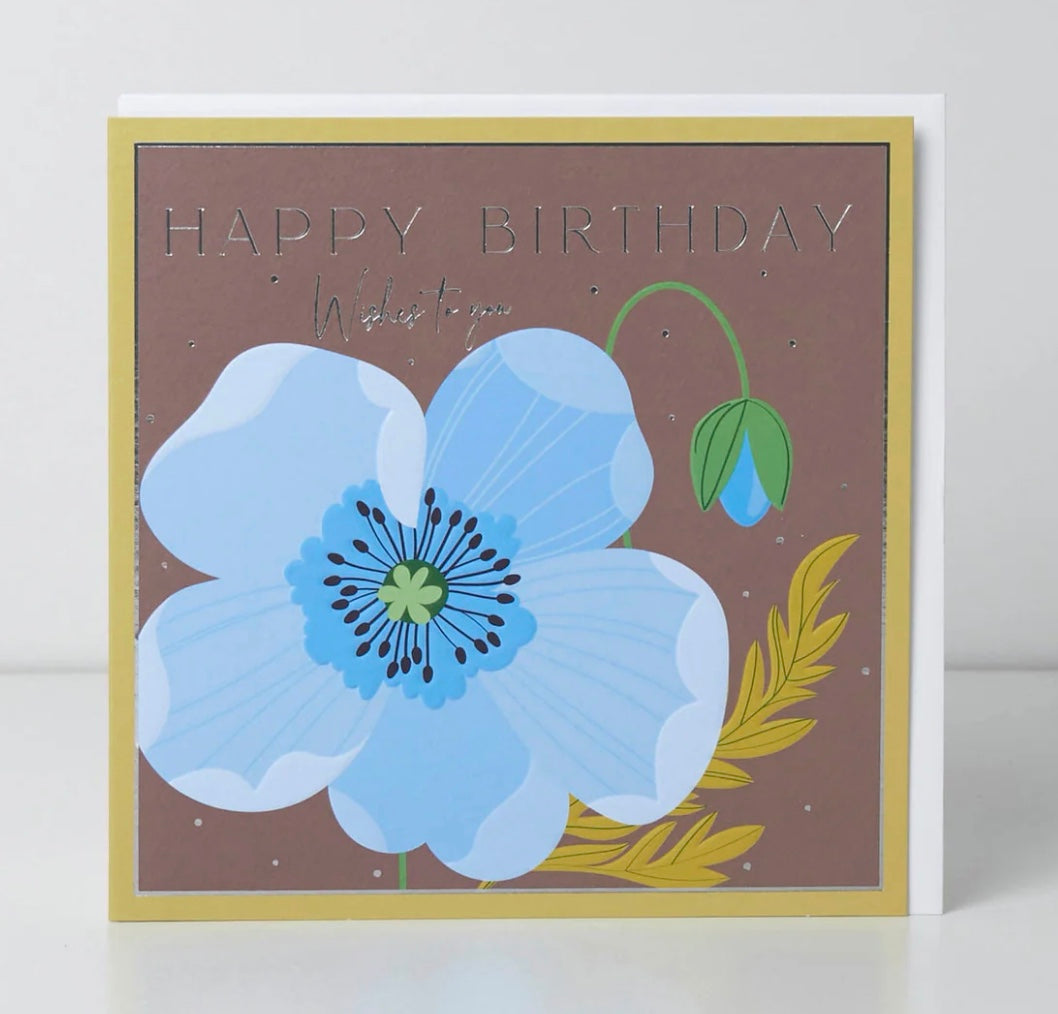 Blue poppy birthday card with "Happy Birthday To You" and wishes, featuring a belly button design by Cornucopia Home and Gift.