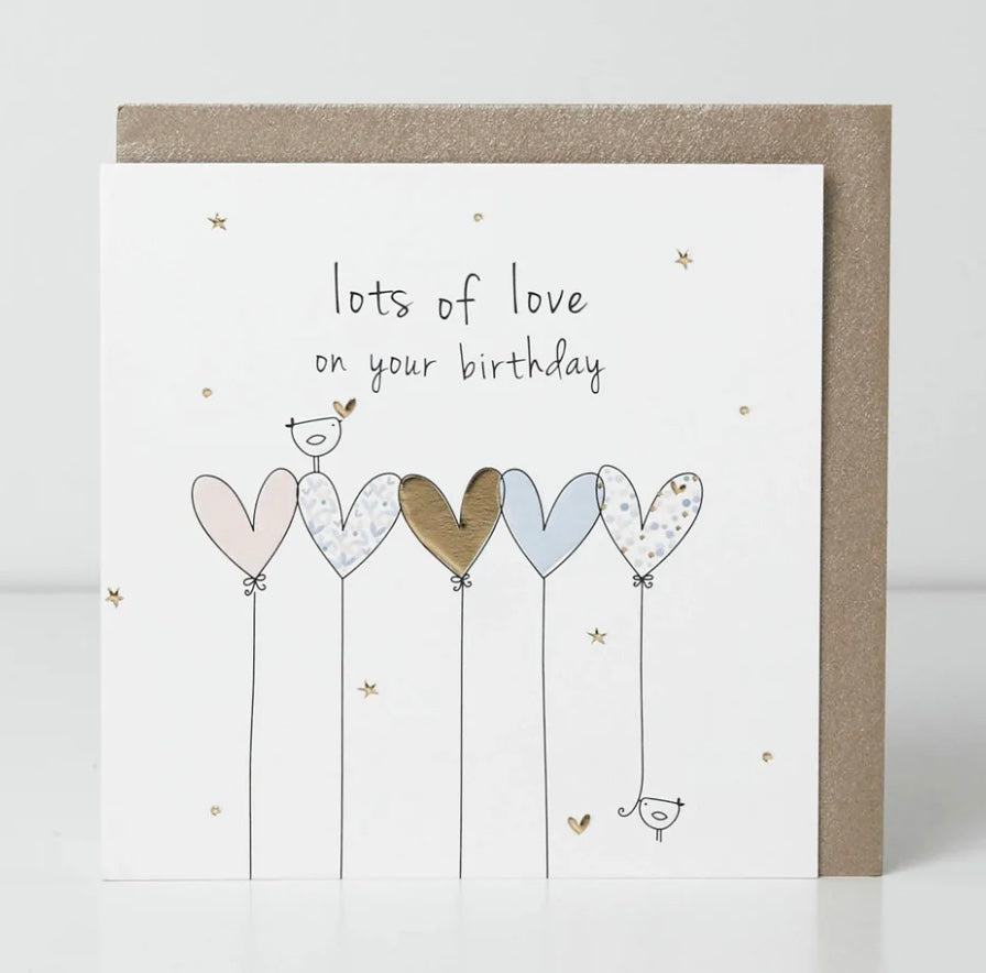 Belly button balloon card featuring love on your birthday design, by Cornucopia Home and Gift, with colorful printed graphics.