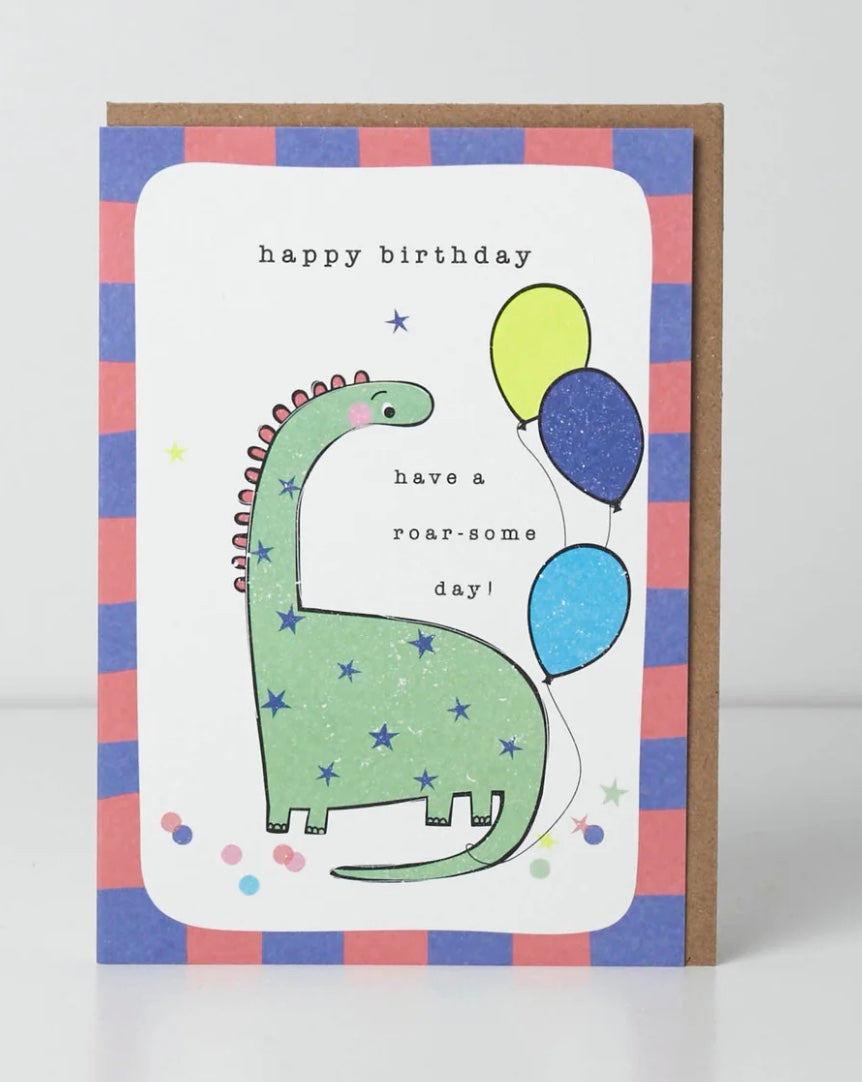 Belly button birthday card featuring a fun "Have a Roar-some Day" design from Cornucopia Home and Gift.