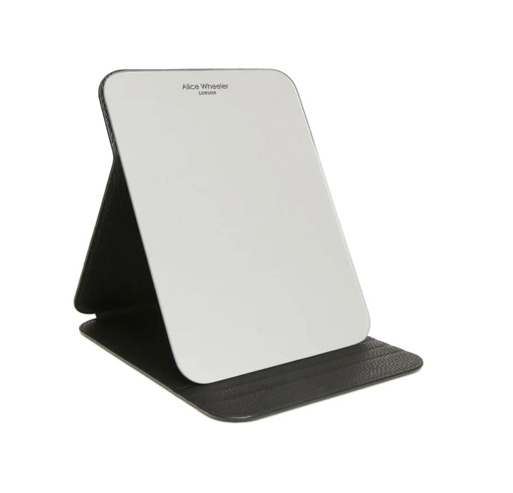 Alice Wheeler navy folding travel mirror with compact design, perfect for on-the-go grooming and makeup application.