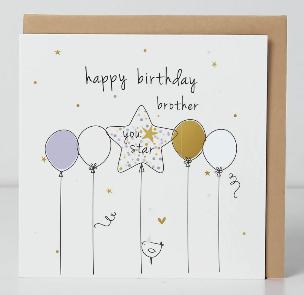Brother birthday card featuring a cute birdie design from Cornucopia Home and Gift, perfect for celebrating a special occasion.