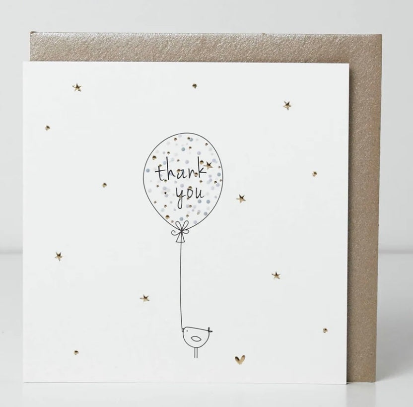 Thank You Balloon Card featuring a belly button design, from Cornucopia Home and Gift, with colorful balloon illustrations.