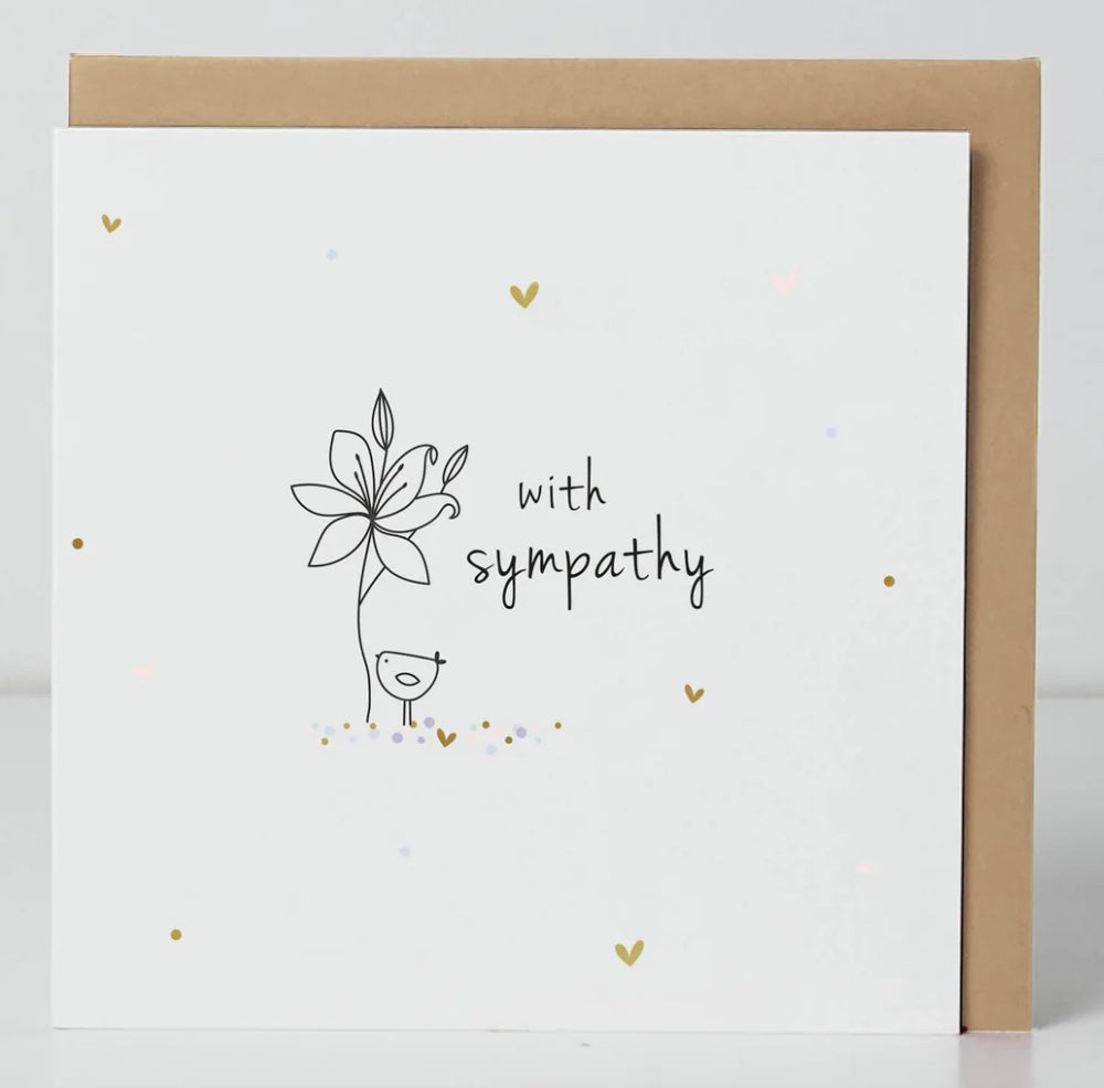 Belly button sympathy birdie card with delicate bird illustration, from Cornucopia Home and Gift, on a neutral background