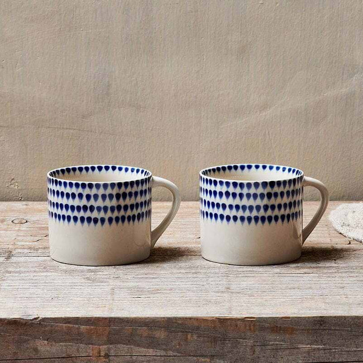 Indigo Drop Mug - Cream and Indigo - Small (Set of 2)