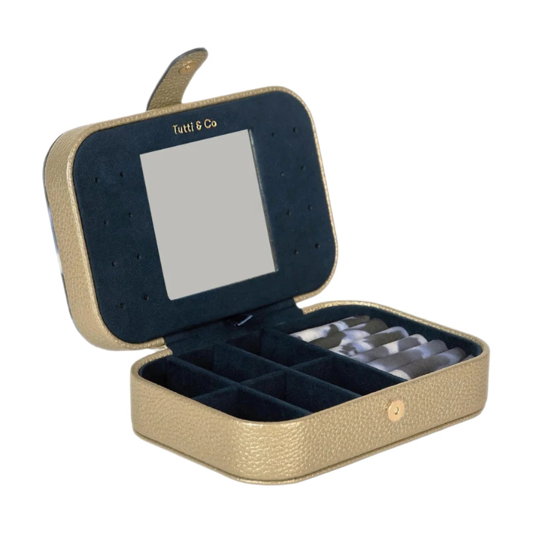 Tutti &amp; Co True Jewellery Box with multiple compartments, made of wood, featuring a natural finish and decorative design.