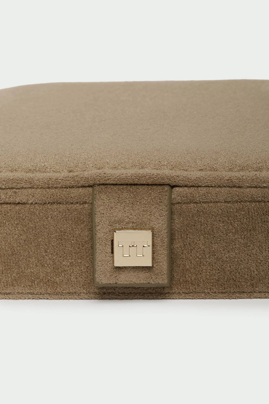 Sand mini suede jewelry box by Tutti &amp; Co from Cornucopia Home and Gift, featuring a soft suede exterior and compact design.