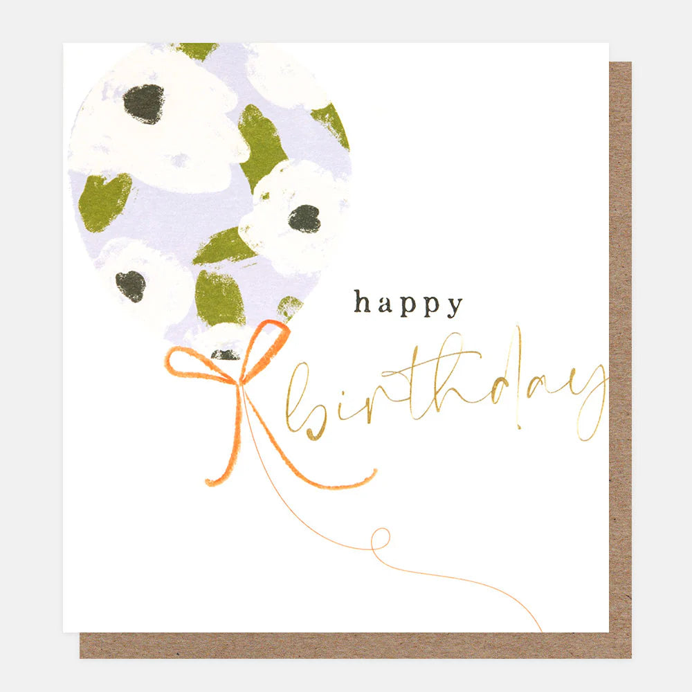 Colorful floral balloon birthday card by Caroline Gardner featuring vibrant flower and balloon illustrations.