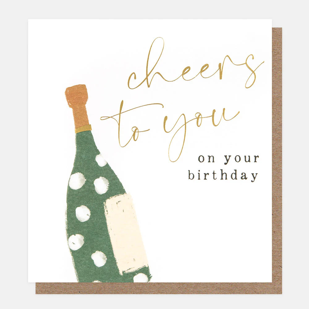 Caroline Gardner Cheers To You Spotty Bottle birthday card with colorful spot pattern and cheerful design, ideal for celebrating.