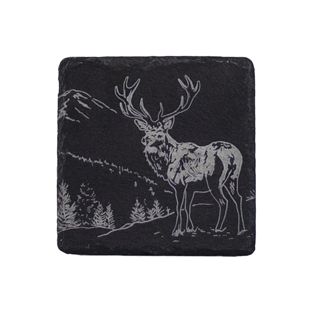 Selbrae House scenic stag slate coaster from Cornucopia Home and Gift featuring a detailed image of a stag in nature.