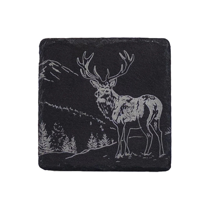 Selbrae House scenic stag slate coaster from Cornucopia Home and Gift featuring a detailed image of a stag in nature.