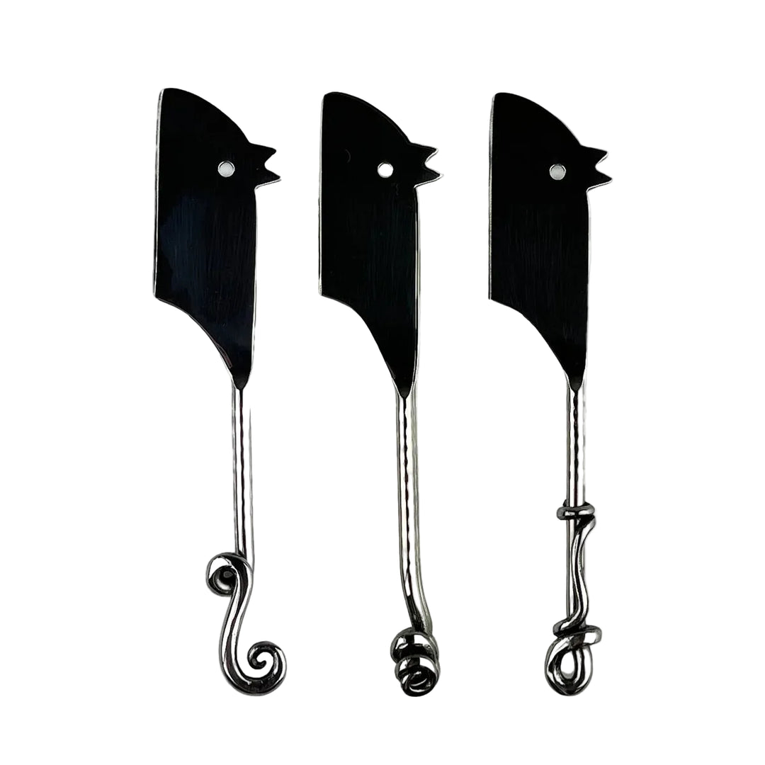 Set of three Selbrae House mouse-shaped cheese knives by Cornucopia Home and Gift, featuring detailed mouse handles for cheese serving.