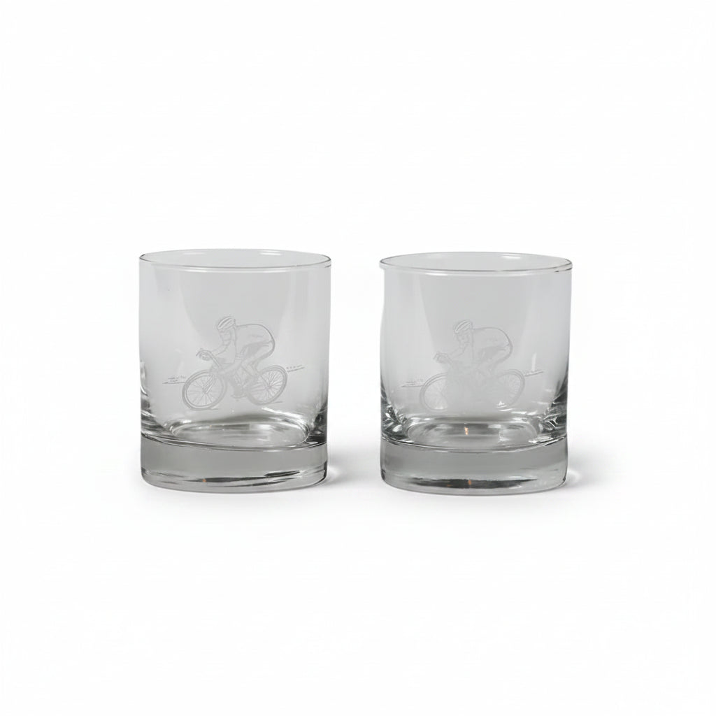 Set of 2 Selbrae House cycling glass tumblers with colorful bicycle design, perfect for casual drinking and outdoor use.