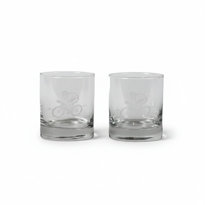 Set of 2 Selbrae House cycling glass tumblers with colorful bicycle design, perfect for casual drinking and outdoor use.