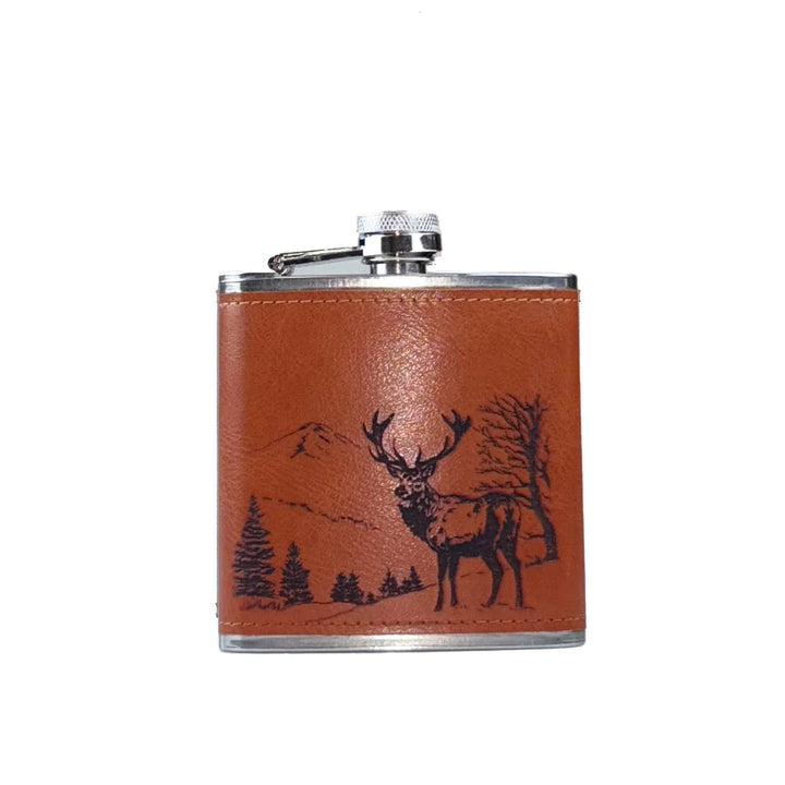 Selbrae House Leather Hip Flask - Scenic Stag