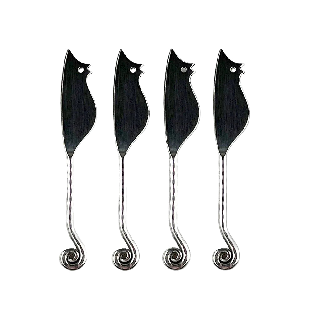 Set of four Selbrae House Mini Cheese Knives with mouse-shaped handles for cheese serving, by Cornucopia Home and Gift.