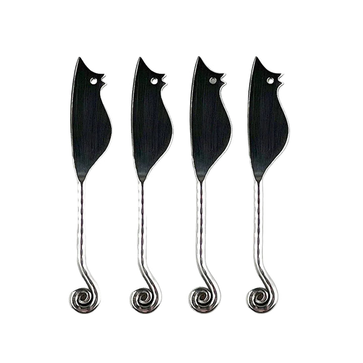 Set of four Selbrae House Mini Cheese Knives with mouse-shaped handles for cheese serving, by Cornucopia Home and Gift.