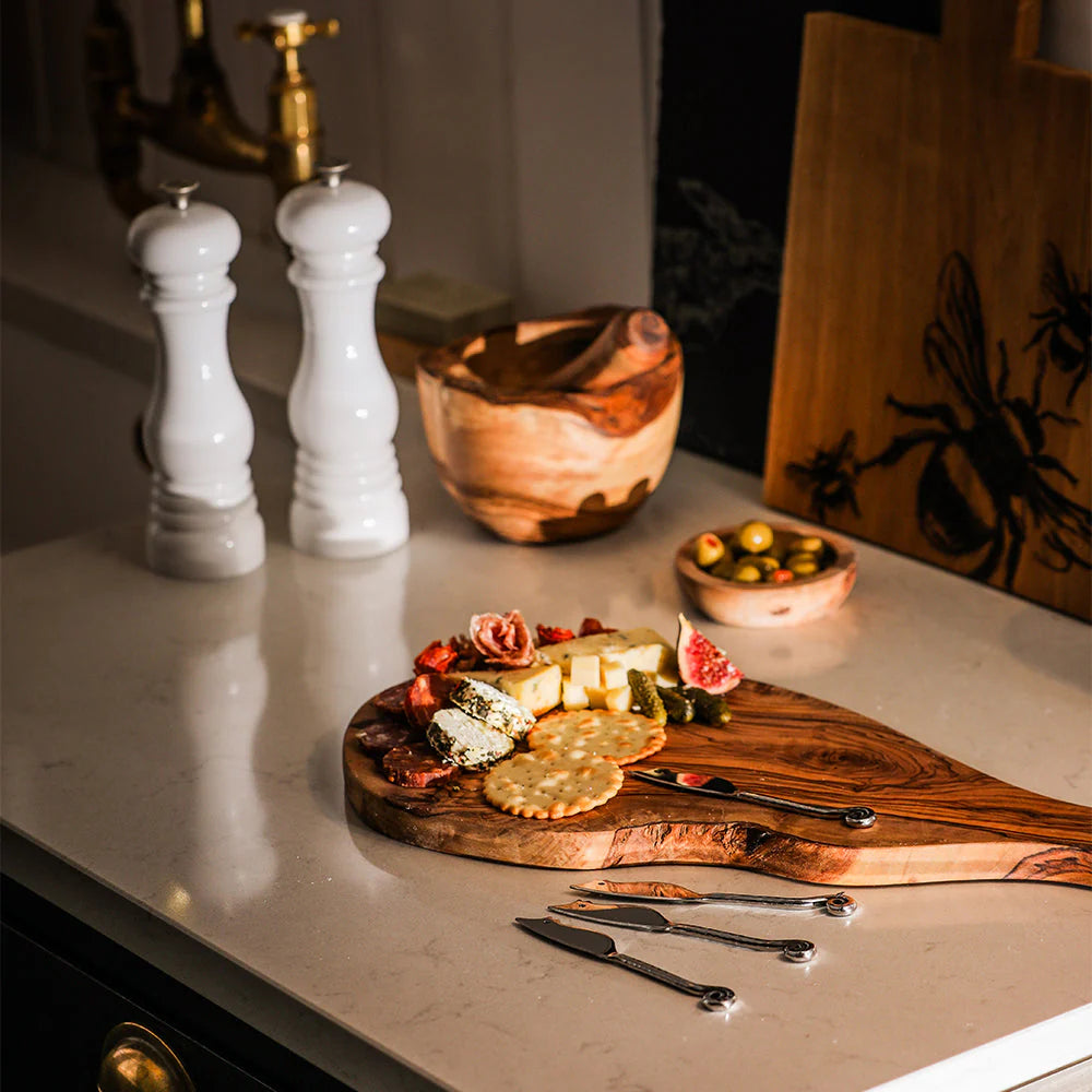 Set of four Selbrae House mini cheese knives by Cornucopia Home, featuring mouse-shaped handles for cheese serving.