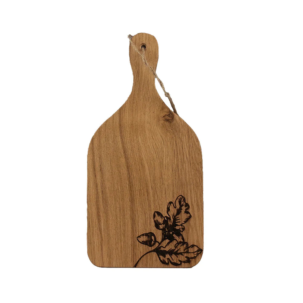 Selbrae House small oak hanging paddle with autumn acorn design, crafted by Cornucopia Home and Gift, featuring natural wood and fall motifs.