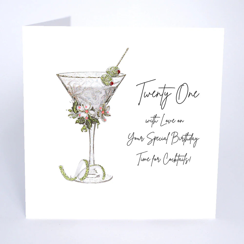 Five Dollar Shake "Twenty One With Love" birthday card by Cornucopia Home and Gift, featuring colorful, festive design for special occasions.