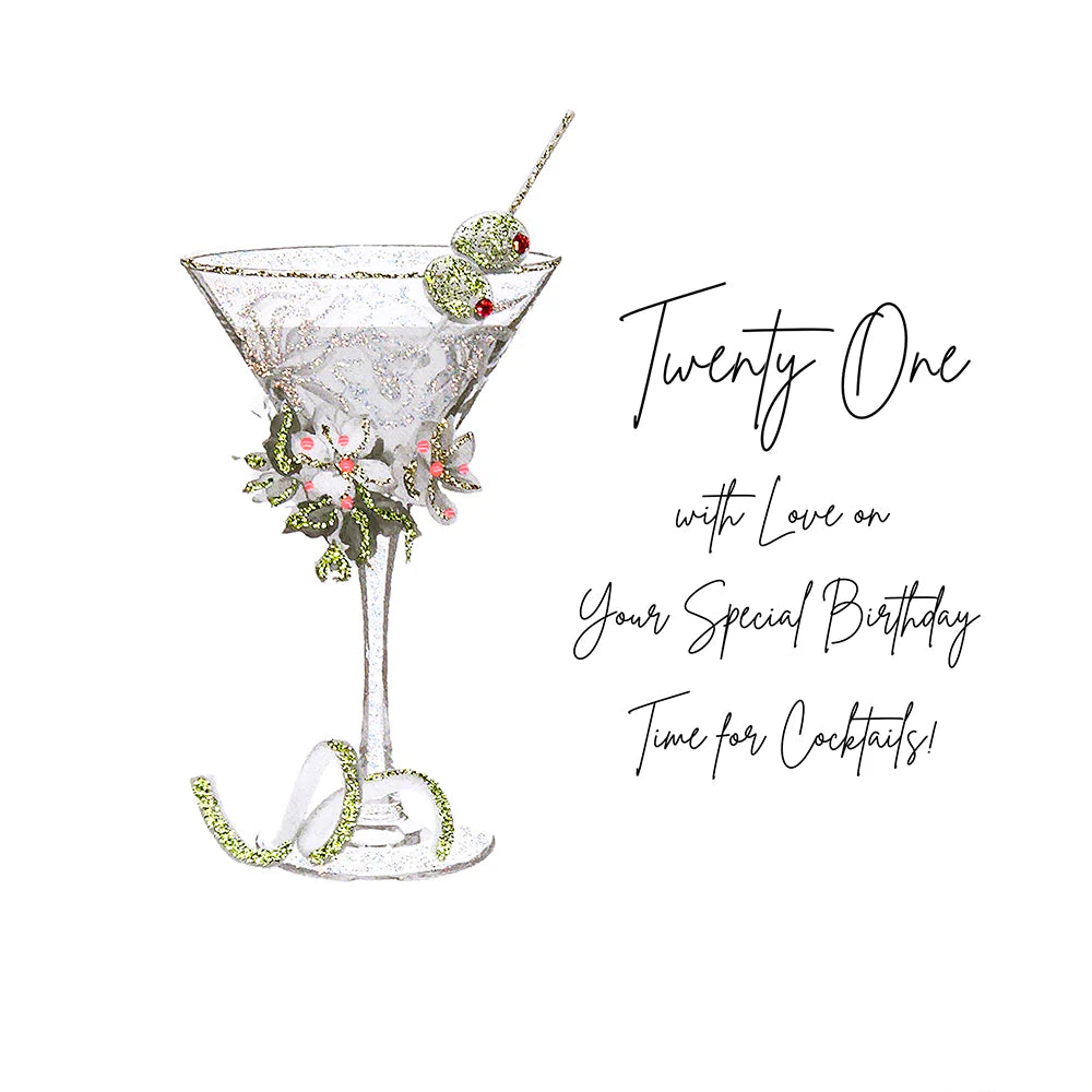 Five Dollar Shake Twenty One With Love birthday card by Cornucopia Home and Gift, featuring a grey design with celebratory message.