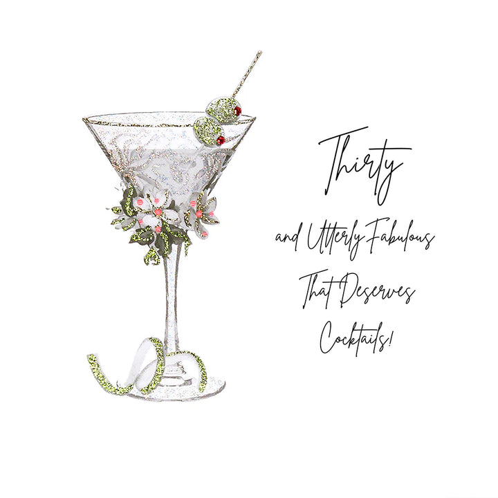 Five Dollar Shake Thirty and Utterly Fabulous That Deserves Cocktails card by Cornucopia Home and Gift, featuring stylish grey design.