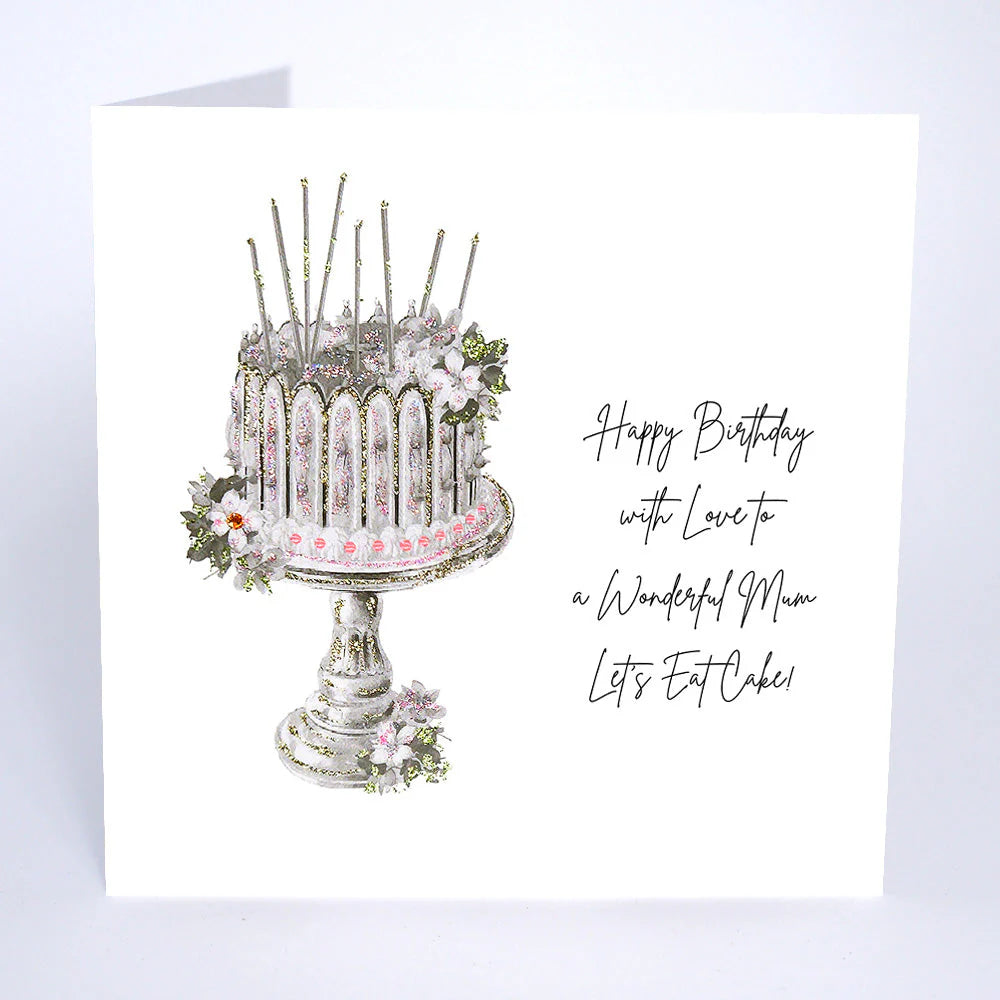 "Birthday card titled 'Mum Let's Eat Cake' from Five Dollar Shake by Cornucopia Home and Gift, featuring colorful cake illustration"