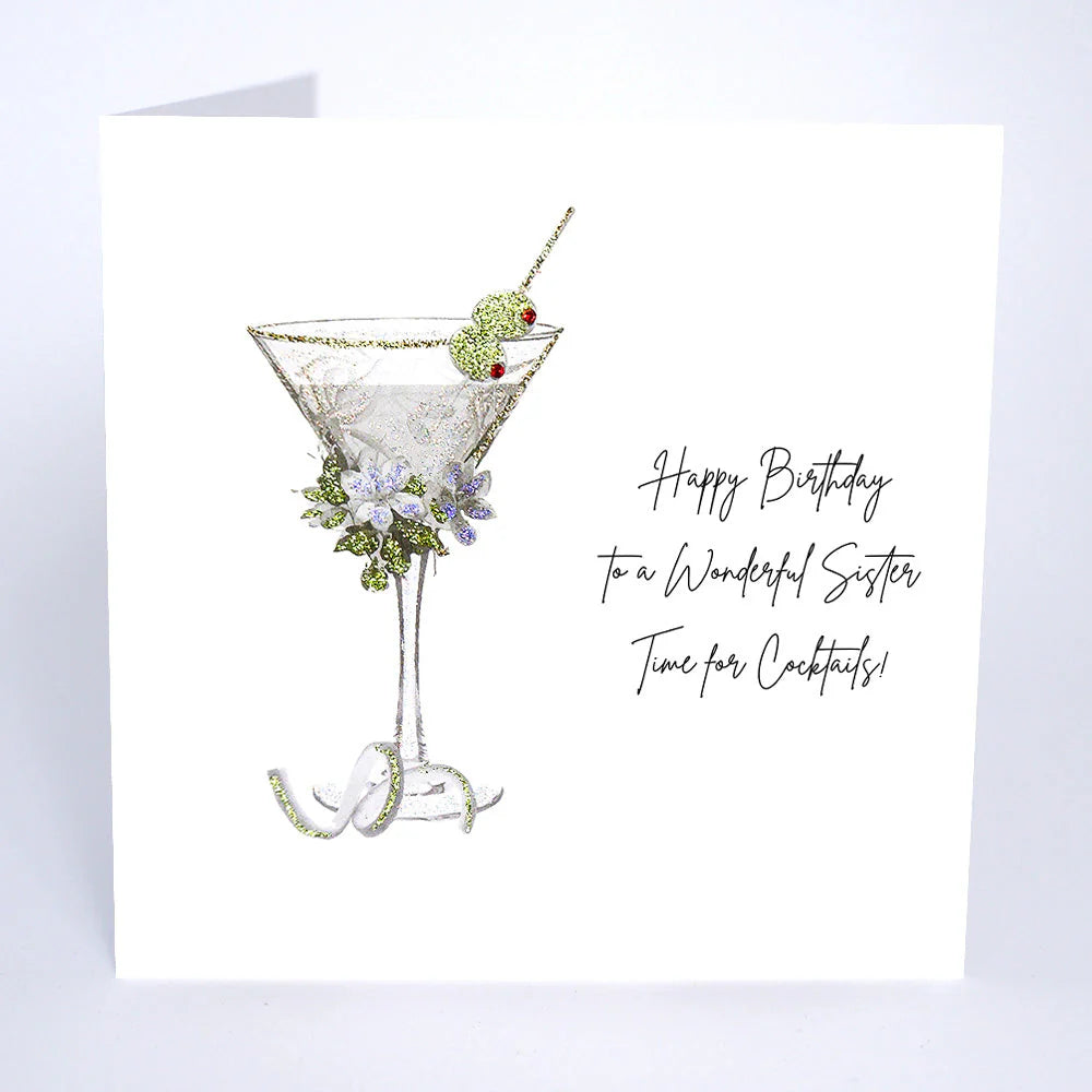 Happy birthday card featuring colorful floral design by Five Dollar Shake for a wonderful sister, from Cornucopia Home and Gift.