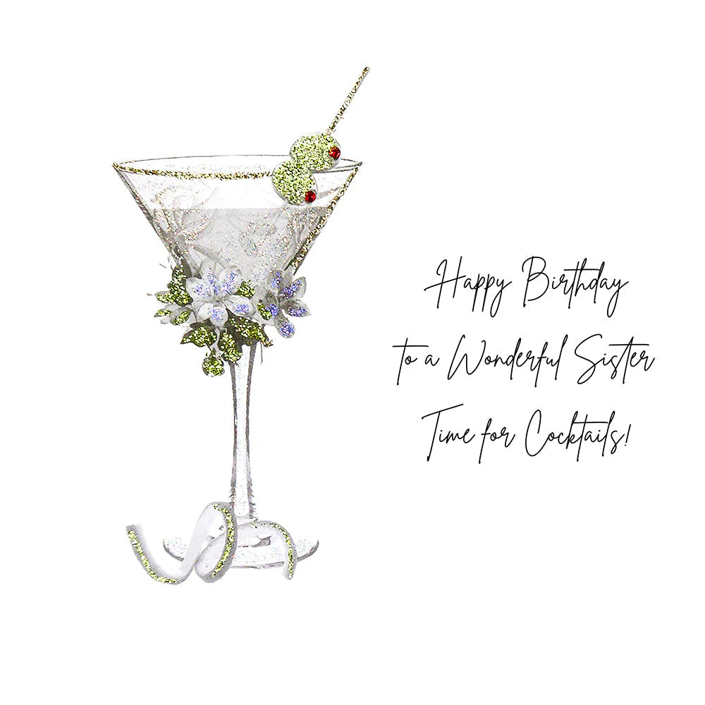 Grey "Happy Birthday to a Wonderful Sister" card by Five Dollar Shake, featuring elegant floral design, from Cornucopia Home and Gift.