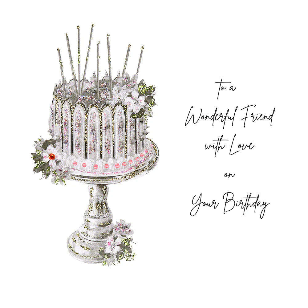 Five Dollar Shake birthday card with "To a Wonderful Friend with Love" message, featuring grey background and elegant design.
