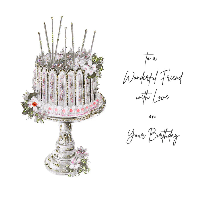 Five Dollar Shake birthday card with "To a Wonderful Friend with Love" message, featuring grey background and elegant design.