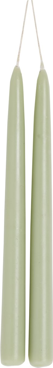 Sage-colored tapered candle from Cornucopia Home's Ideal Home Range, showing a smooth, elegant candle with a wick ready to light.