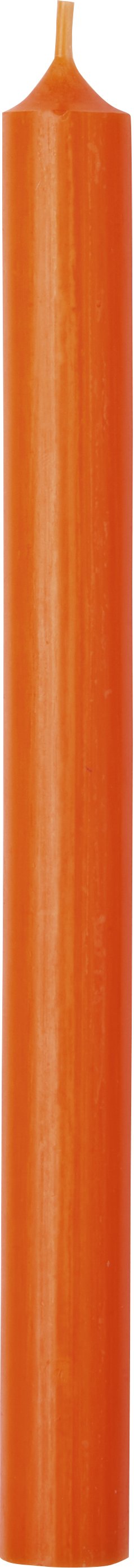Cylinder orange dinner candle from Cornucopia Home and Gift's Ideal Home Range, showing a tall, vibrant orange candle on a dinner table.