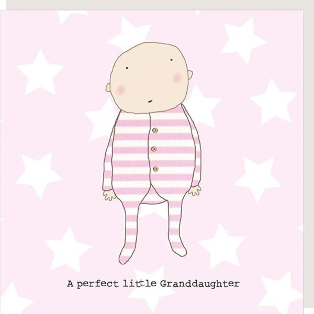 Rosie Made a Thing Perfect Granddaughter greeting card featuring humorous design, ideal for celebrating a new baby or special occasion.