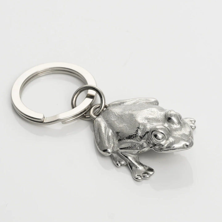 Lancaster and Gibbings frog keyring with detailed design, made by Cornucopia Home and Gift, attached to a keychain.