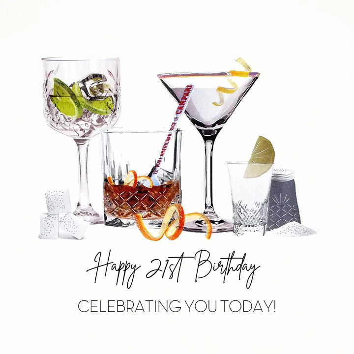 Happy 21st birthday greeting card from Five Dollar Shake featuring colorful celebratory designs by Cornucopia Home and Gift.