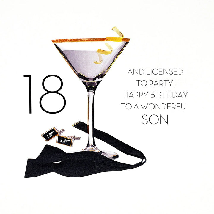 Five Dollar Shake "18 and Licensed To Party" Wonderful Son card by Cornucopia Home and Gift, featuring colorful birthday design.