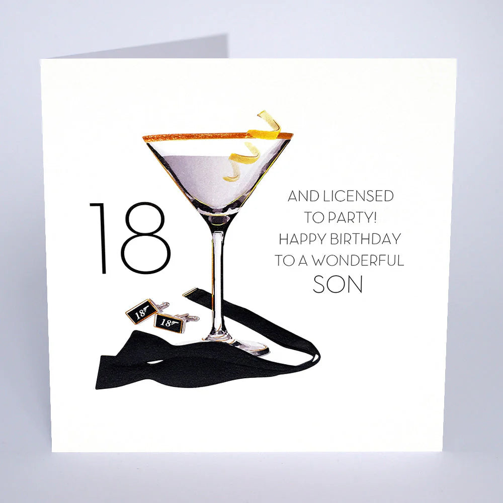 Five Dollar Shake "Licensed To Party" Wonderful Son greeting card by Cornucopia Home and Gift, featuring colorful birthday design