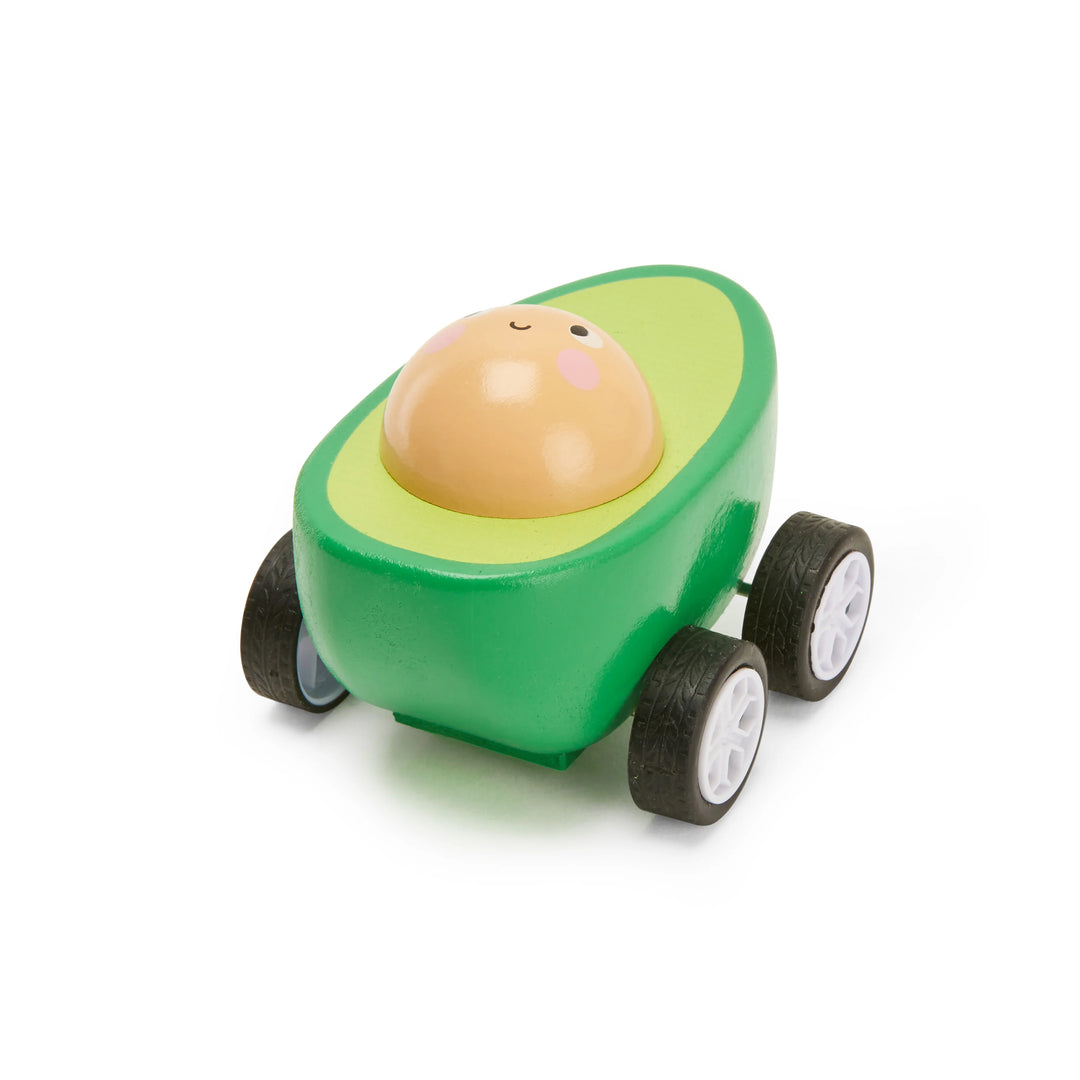 Colorful Fruit-Fun Pull Back Cars by Kikkerland featuring playful fruit designs, perfect for kids&