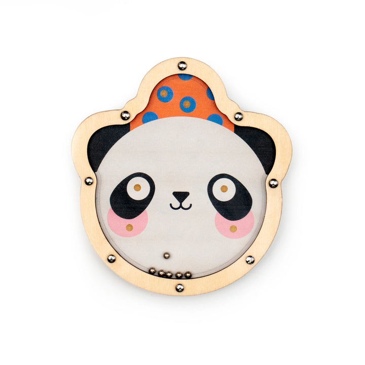 Kikkerland Kidoki Double Sided Tilt &amp; Roll Puzzle with colorful sliding pieces on a wooden frame by Cornucopia Home and Gift