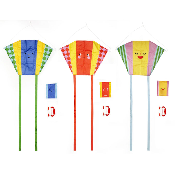 Colorful Kidoki Kites by Kikkerland featuring vibrant designs, perfect for outdoor fun and kite flying activities.