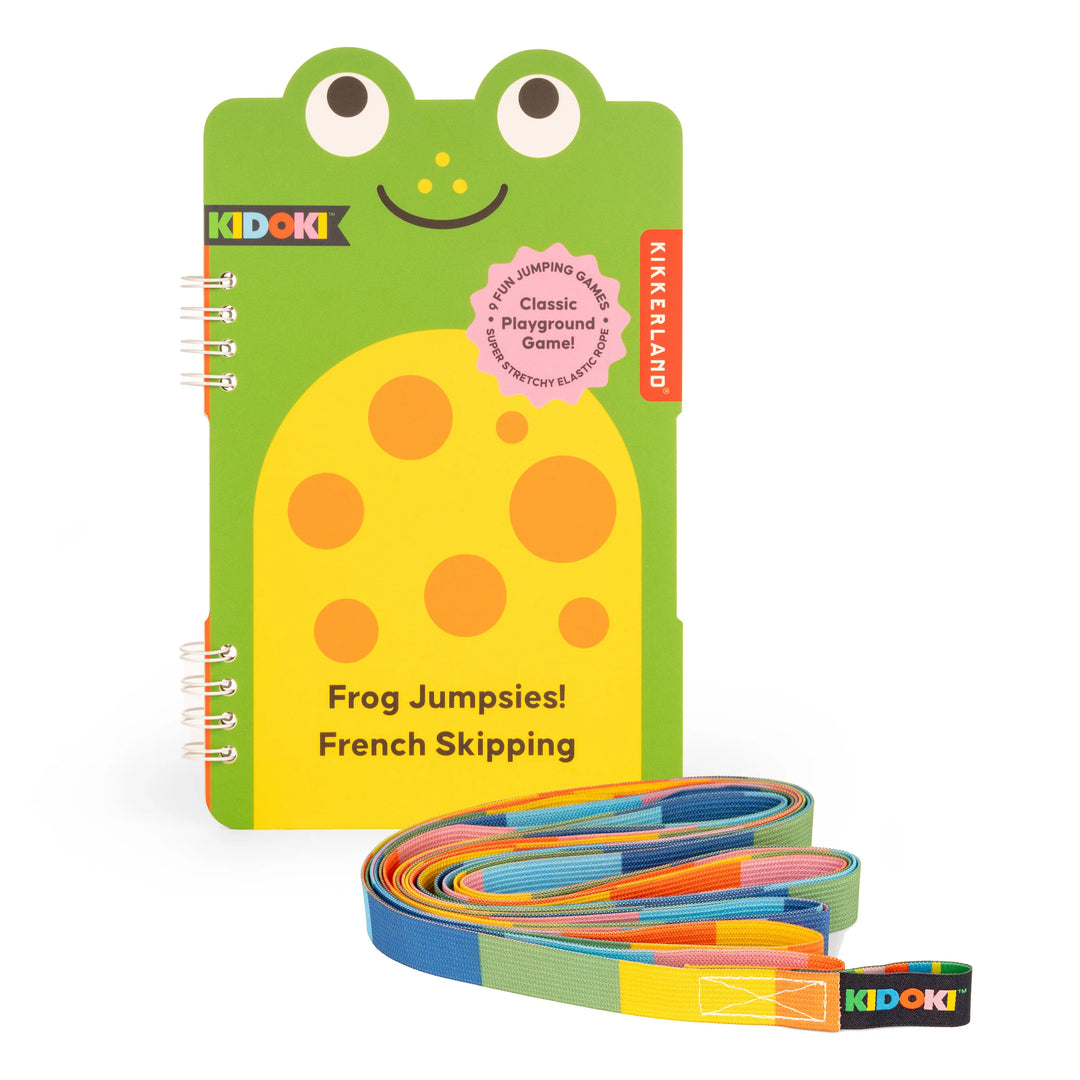 Kikkerland Frog Jumpsies French skipping rope for kids, featuring a colorful frog design on a white background.