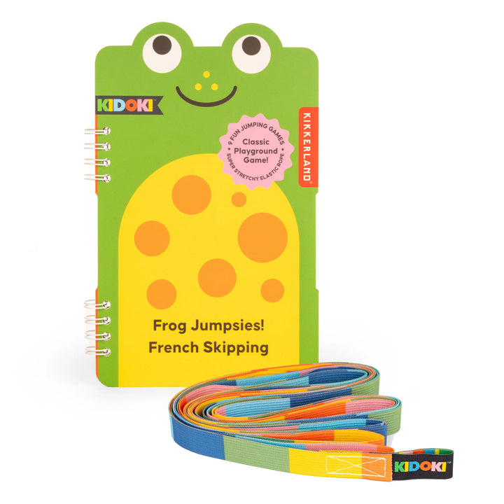 Kikkerland Frog Jumpsies French skipping rope for kids, featuring a colorful frog design on a white background.