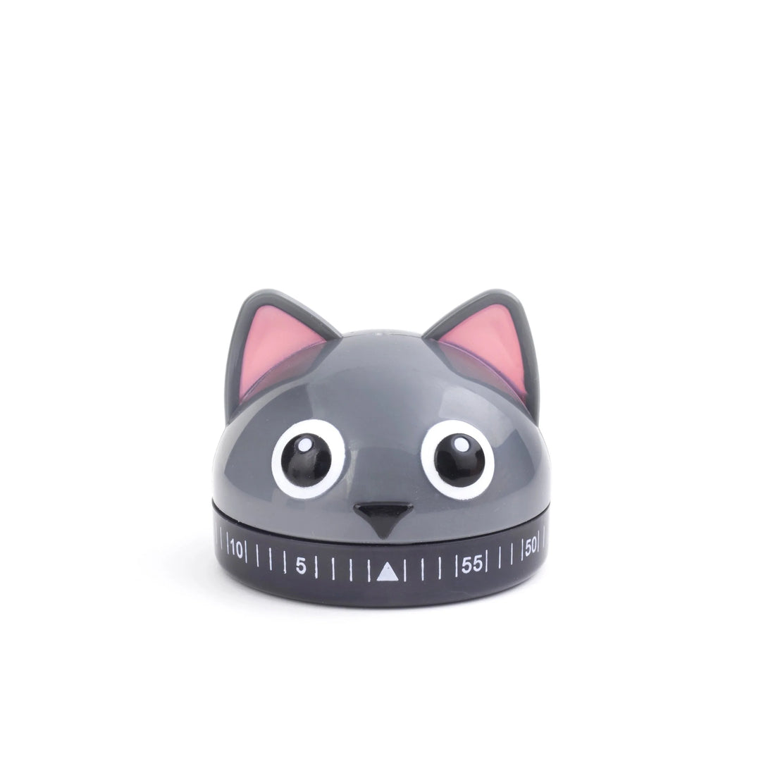 Kikkerland Cornucopia Home and Gift cat-shaped kitchen timer with a playful design and easy-to-read dial on the front.