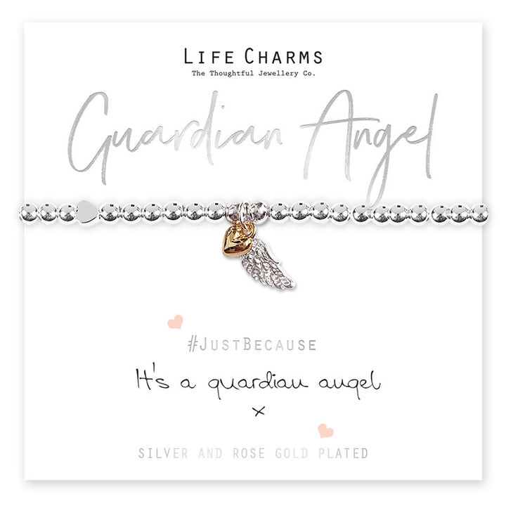 Silver Guardian Angel bracelet from Cornucopia Home and Gift, featuring life charms and intricate detailing.