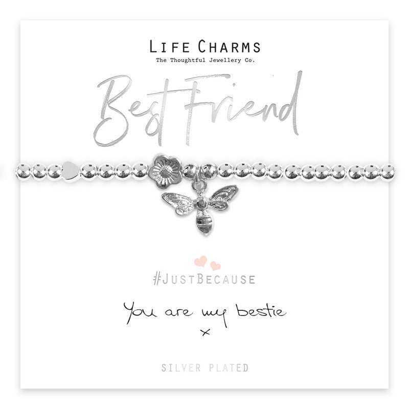 Life Charms "You Are My Bestie" bracelet by Cornucopia Home and Gift featuring a silver-toned charm and colorful beads.
