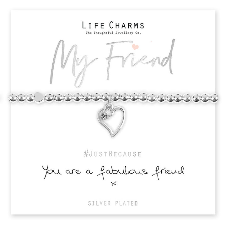 Life Charms Fabulous Friend Heart Bracelet with charm and beads, featuring a heart design, from Cornucopia Home and Gift.