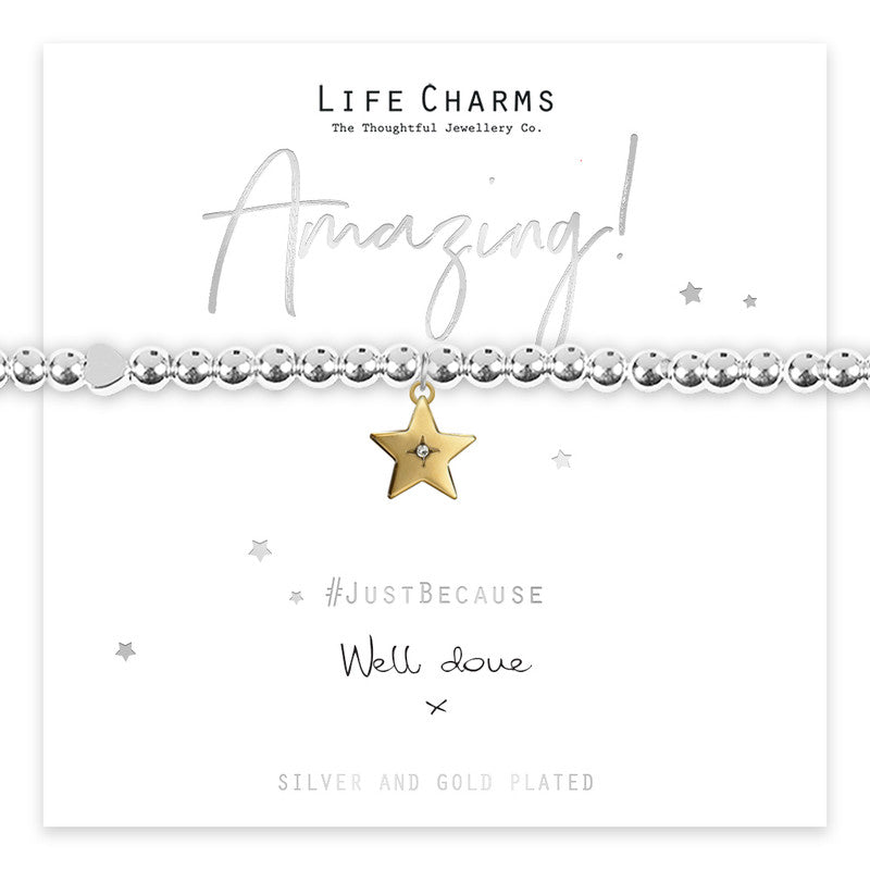 Silver Life Charms bracelet with multiple unique charms, featuring intricate designs and a secure clasp from Cornucopia Home and Gift.