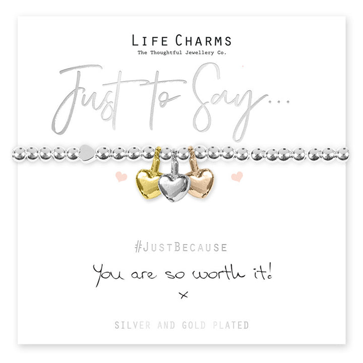 Life charms bracelet by Cornucopia Home and Gift featuring a "Just to Say" charm on a delicate chain.