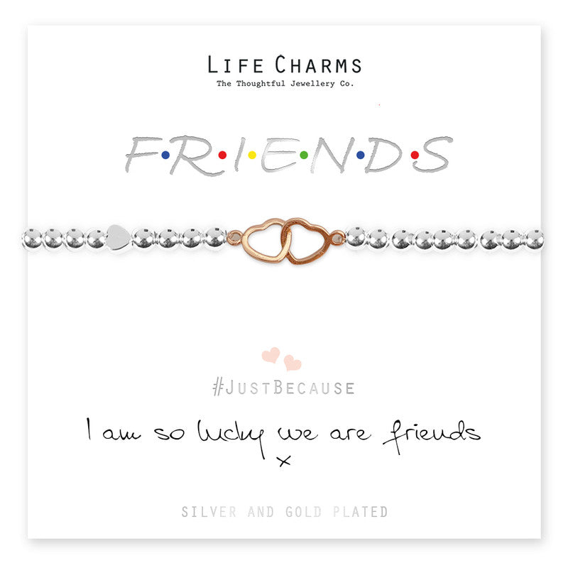 Life charms bracelet featuring "We Are Friends" design by Cornucopia Home and Gift, with colorful beads and meaningful charms.