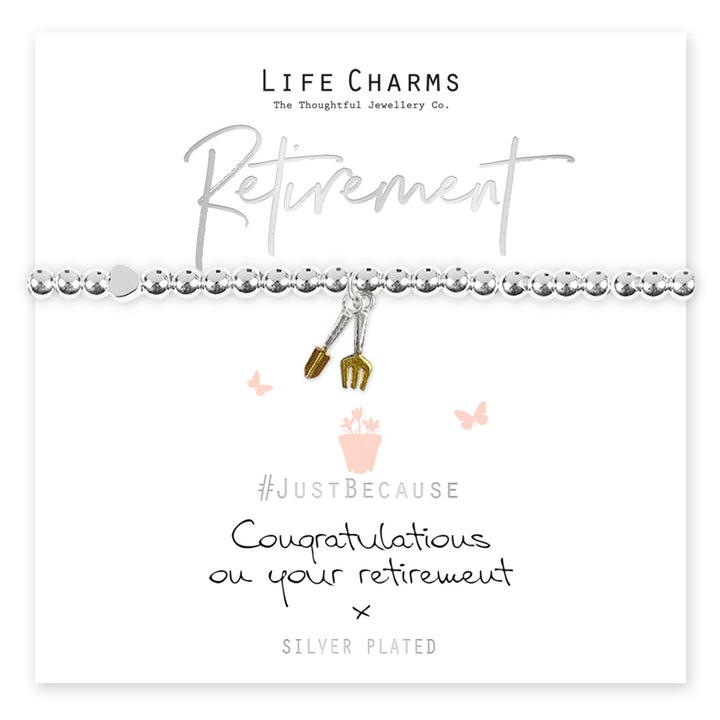 Life charms retirement bracelet featuring colorful beads and charms, designed by Cornucopia Home and Gift.